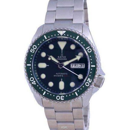 Orologio da uomo Ratio FreeDiver con quadrante verde, cristallo di zaffiro, acciaio inossidabile, automatico RTA105 200M
