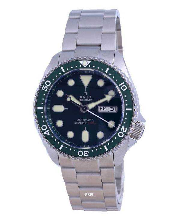 Orologio da uomo Ratio FreeDiver con quadrante verde, cristallo di zaffiro, acciaio inossidabile, automatico RTA105 200M