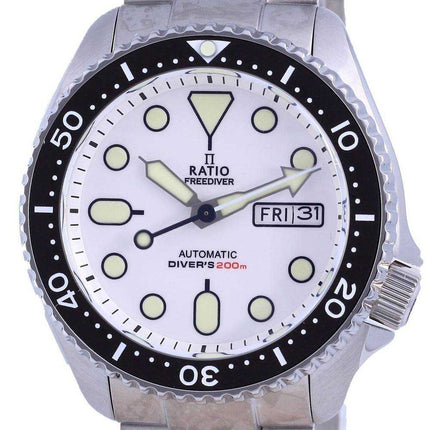 Orologio da uomo Ratio FreeDiver quadrante bianco cristallo di zaffiro acciaio inossidabile automatico RTA109 200M