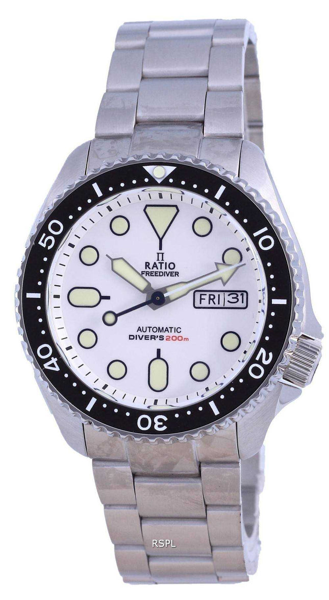 Orologio da uomo Ratio FreeDiver quadrante bianco cristallo di zaffiro acciaio inossidabile automatico RTA109 200M