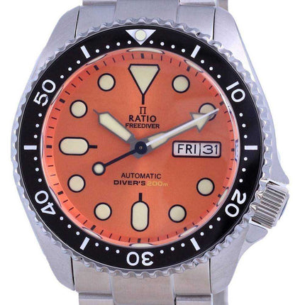 Orologio da uomo Ratio FreeDiver quadrante arancione cristallo di zaffiro acciaio inossidabile automatico RTA114 200M