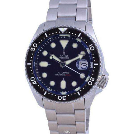 Orologio da uomo Ratio FreeDiver quadrante nero cristallo di zaffiro acciaio inossidabile automatico RTB200 200M