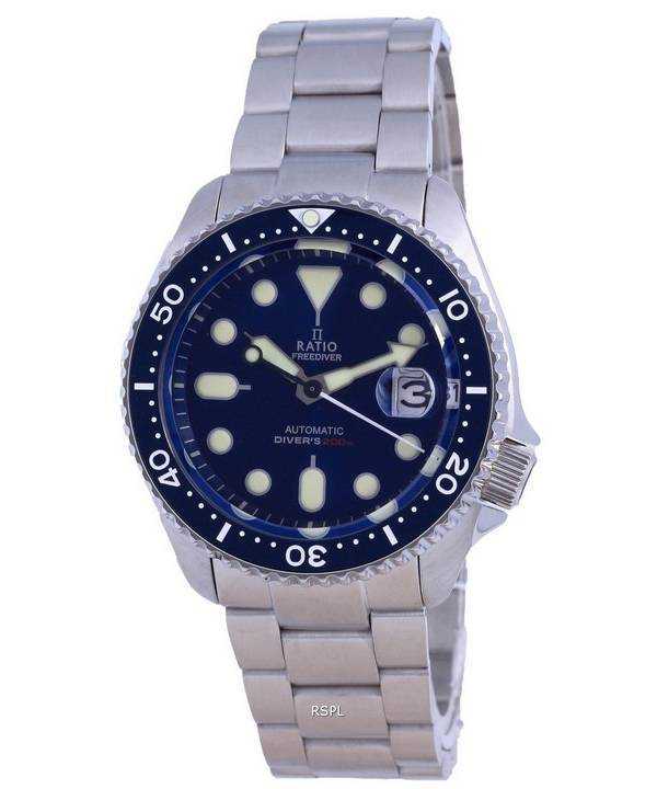 Orologio da uomo Ratio FreeDiver quadrante blu con cristallo di zaffiro in acciaio inossidabile automatico RTB202 200M