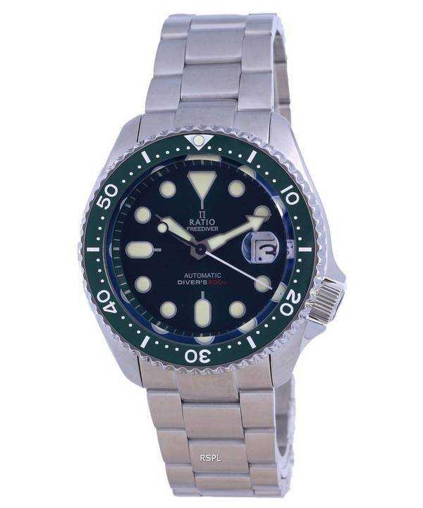 Orologio da uomo Ratio FreeDiver quadrante verde cristallo di zaffiro acciaio inossidabile automatico RTB205 200M