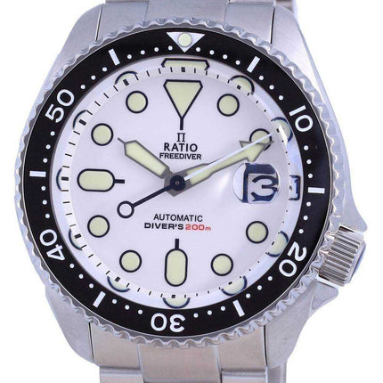 Orologio da uomo Ratio FreeDiver quadrante bianco cristallo di zaffiro acciaio inossidabile automatico RTB209 200M