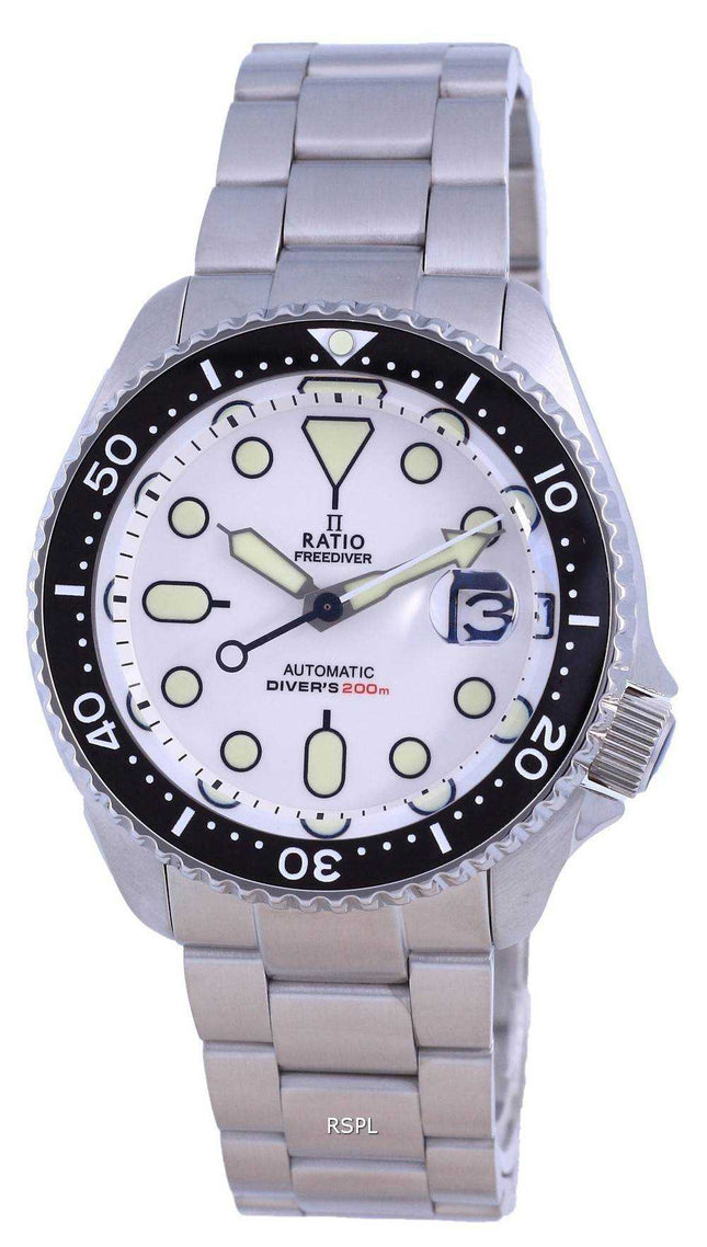 Orologio da uomo Ratio FreeDiver quadrante bianco cristallo di zaffiro acciaio inossidabile automatico RTB209 200M