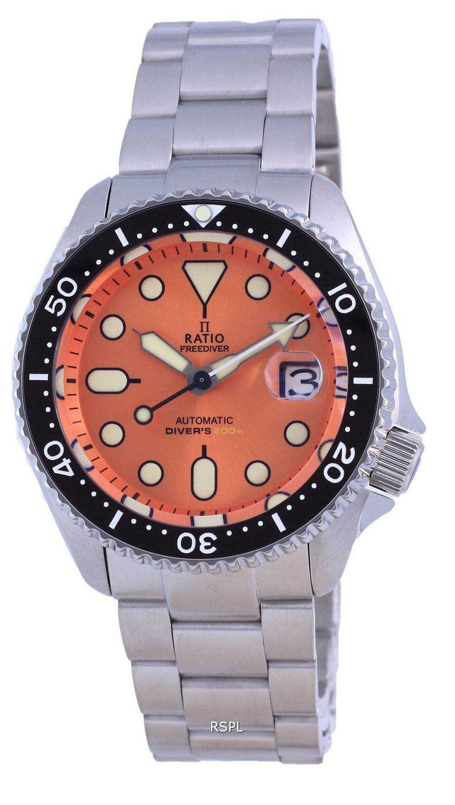 Orologio da uomo Ratio FreeDiver quadrante arancione cristallo di zaffiro acciaio inossidabile automatico RTB214 200M