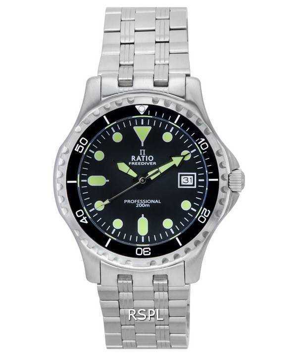 Orologio da uomo Ratio FreeDiver Professional Sapphire Black Dial Quartz RTF005 200M