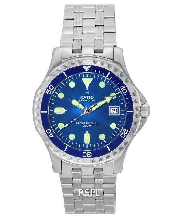 Orologio da uomo Ratio FreeDiver Professional Sapphire Blue Sunray Dial Quartz RTF007 200M