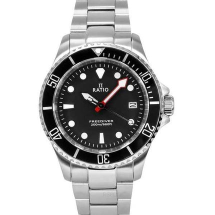 Orologio da uomo Ratio FreeDiver Sapphire in acciaio inossidabile con quadrante nero al quarzo RTF031 200M