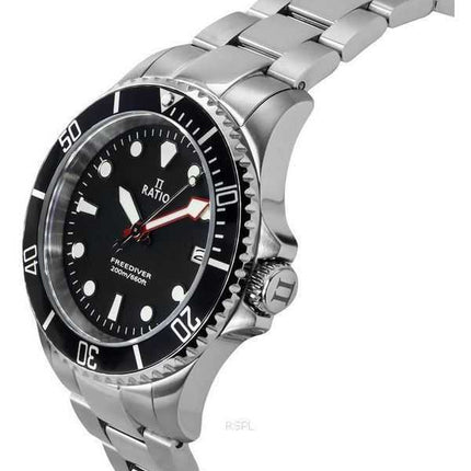 Orologio da uomo Ratio FreeDiver Sapphire in acciaio inossidabile con quadrante nero al quarzo RTF031 200M