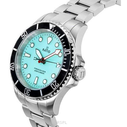 Orologio da uomo Ratio FreeDiver Sapphire in acciaio inossidabile con quadrante blu ghiaccio al quarzo RTF032 200M
