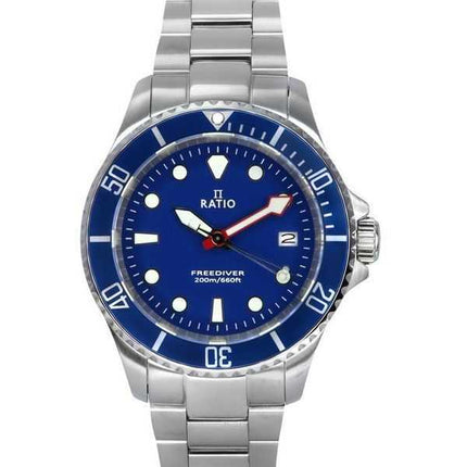 Orologio da uomo Ratio FreeDiver Sapphire in acciaio inossidabile con quadrante blu al quarzo RTF033 200M
