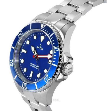 Orologio da uomo Ratio FreeDiver Sapphire in acciaio inossidabile con quadrante blu al quarzo RTF033 200M