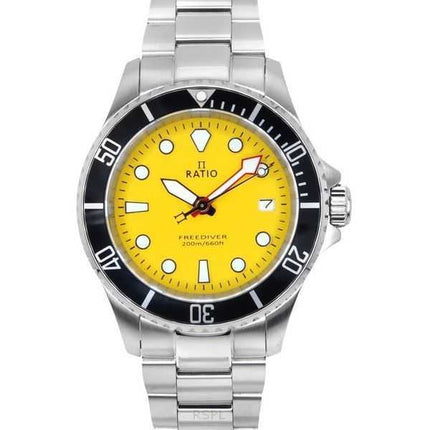 Orologio da uomo Ratio FreeDiver Sapphire in acciaio inossidabile con quadrante giallo al quarzo RTF034 200M