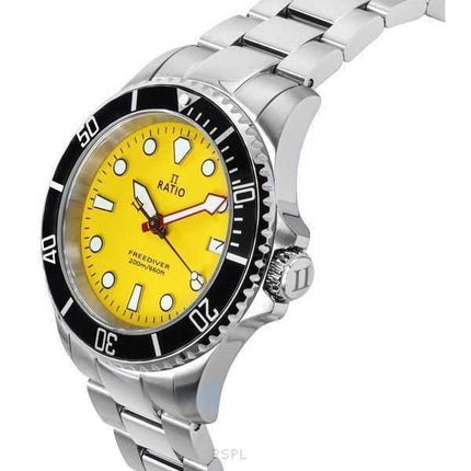 Orologio da uomo Ratio FreeDiver Sapphire in acciaio inossidabile con quadrante giallo al quarzo RTF034 200M