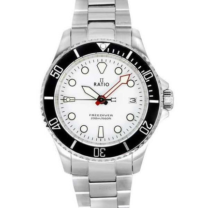 Orologio da uomo Ratio FreeDiver Sapphire in acciaio inossidabile con quadrante bianco al quarzo RTF037 200M