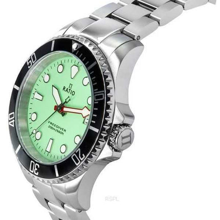 Orologio da uomo Ratio FreeDiver Sapphire in acciaio inossidabile con quadrante verde al quarzo RTF039 200M