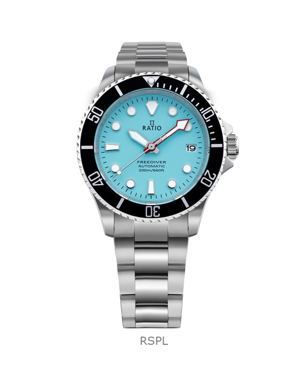 Orologio da uomo Ratio FreeDiver Sapphire in acciaio inossidabile con quadrante blu ghiaccio automatico RTF042 200M