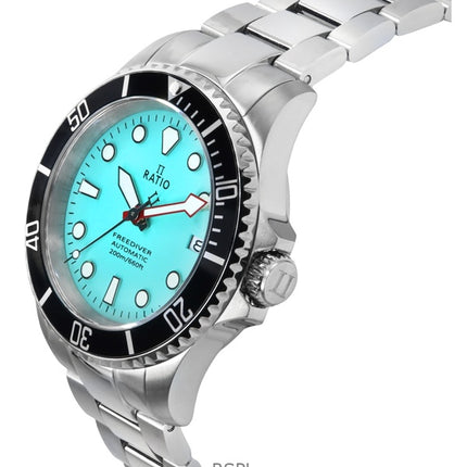 Orologio da uomo Ratio FreeDiver Sapphire in acciaio inossidabile con quadrante blu ghiaccio automatico RTF042 200M