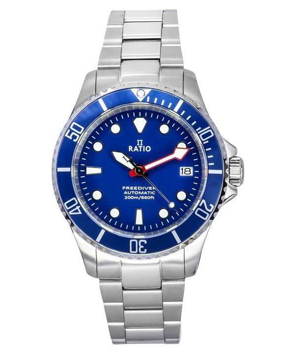 Orologio da uomo Ratio FreeDiver Sapphire in acciaio inossidabile con quadrante blu automatico RTF043 200M