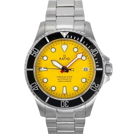 Orologio da uomo Ratio FreeDiver Sapphire in acciaio inossidabile con quadrante giallo automatico RTF044 200M