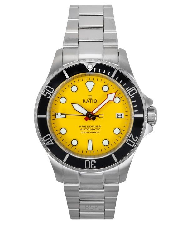 Orologio da uomo Ratio FreeDiver Sapphire in acciaio inossidabile con quadrante giallo automatico RTF044 200M