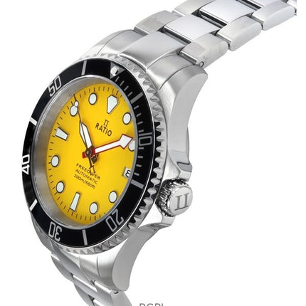 Orologio da uomo Ratio FreeDiver Sapphire in acciaio inossidabile con quadrante giallo automatico RTF044 200M