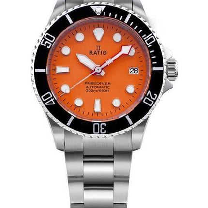 Orologio da uomo Ratio FreeDiver Sapphire in acciaio inossidabile con quadrante arancione automatico RTF045 200M