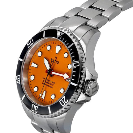Orologio da uomo Ratio FreeDiver Sapphire in acciaio inossidabile con quadrante arancione, automatico RTF045 200M, ricondizionato