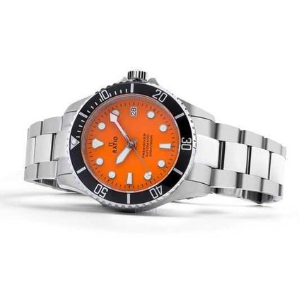 Orologio da uomo Ratio FreeDiver Sapphire in acciaio inossidabile con quadrante arancione automatico RTF045 200M