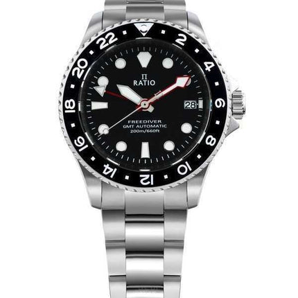 Orologio da uomo Ratio FreeDiver GMT serie zaffiro in acciaio inossidabile quadrante nero automatico RTF051 200M