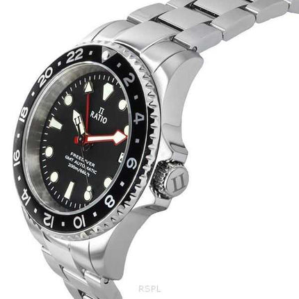 Orologio da uomo Ratio FreeDiver GMT serie zaffiro in acciaio inossidabile quadrante nero automatico RTF051 200M