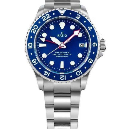Orologio da uomo Ratio FreeDiver GMT serie zaffiro in acciaio inossidabile quadrante blu automatico RTF053 200M