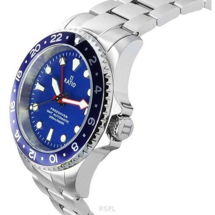 Orologio da uomo Ratio FreeDiver GMT serie zaffiro in acciaio inossidabile quadrante blu automatico RTF053 200M