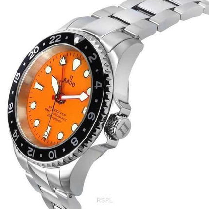 Orologio da uomo Ratio FreeDiver GMT serie zaffiro in acciaio inossidabile quadrante arancione automatico RTF055 200M
