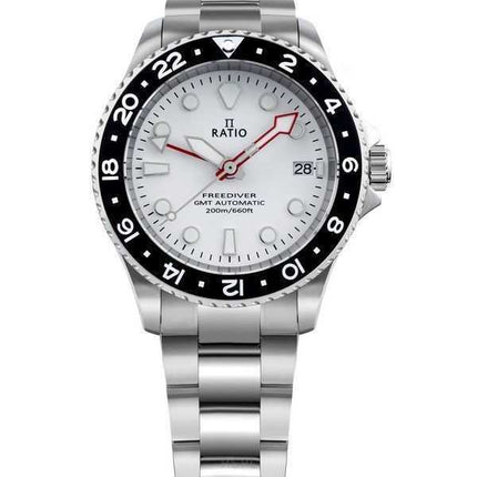 Orologio da uomo Ratio FreeDiver GMT serie zaffiro in acciaio inossidabile quadrante bianco automatico RTF057 200M