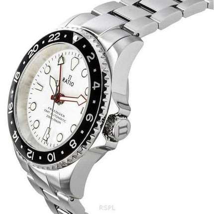 Orologio da uomo Ratio FreeDiver GMT serie zaffiro in acciaio inossidabile quadrante bianco automatico RTF057 200M