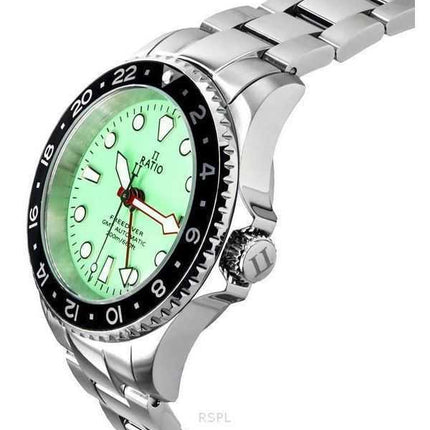 Orologio da uomo Ratio FreeDiver GMT serie zaffiro in acciaio inossidabile quadrante verde automatico RTF059 200M