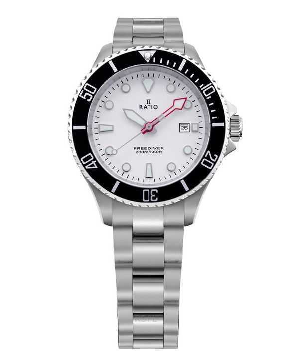 Orologio da donna Ratio FreeDiver Sapphire in acciaio inossidabile con quadrante bianco al quarzo RTFL802 200M