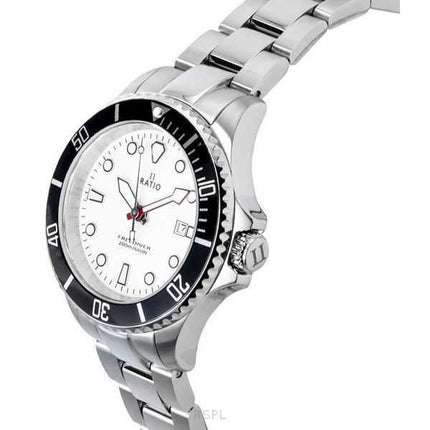 Orologio da donna Ratio FreeDiver Sapphire in acciaio inossidabile con quadrante bianco al quarzo RTFL802 200M