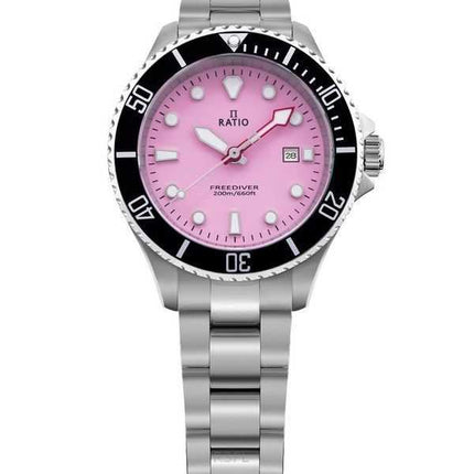 Orologio da donna Ratio FreeDiver Sapphire in acciaio inossidabile con quadrante rosa caramella al quarzo RTFL809 200M