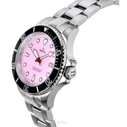 Orologio da donna Ratio FreeDiver Sapphire in acciaio inossidabile con quadrante rosa caramella al quarzo RTFL809 200M