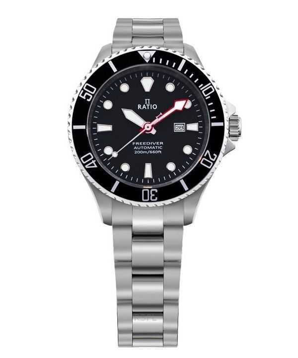 Orologio da donna Ratio FreeDiver Sapphire in acciaio inossidabile con quadrante nero automatico RTFL831 200M