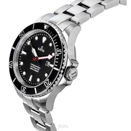 Orologio da donna Ratio FreeDiver Sapphire in acciaio inossidabile con quadrante nero automatico RTFL831 200M