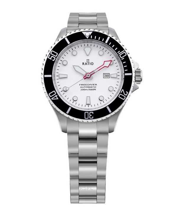 Orologio da donna Ratio FreeDiver Sapphire in acciaio inossidabile con quadrante bianco automatico RTFL833 200M