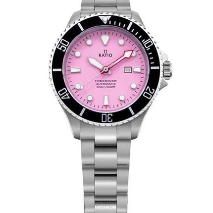 Orologio da donna Ratio FreeDiver Sapphire in acciaio inossidabile con quadrante rosa caramella automatico RTFL839 200M
