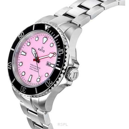 Orologio da donna Ratio FreeDiver Sapphire in acciaio inossidabile con quadrante rosa caramella automatico RTFL839 200M