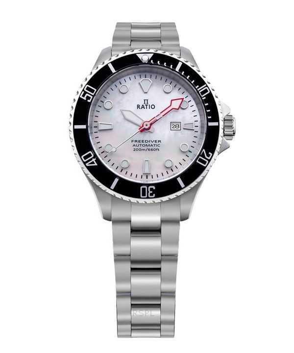 Orologio da donna Ratio FreeDiver Sapphire in acciaio inossidabile con quadrante in madreperla bianca automatico RTFL841 200M