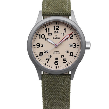 Orologio da uomo Ratio Quest Field ricondizionato con cinturino in tela di zaffiro, al quarzo, RTQ019, 100 m, edizione Lewis &amp; Clark